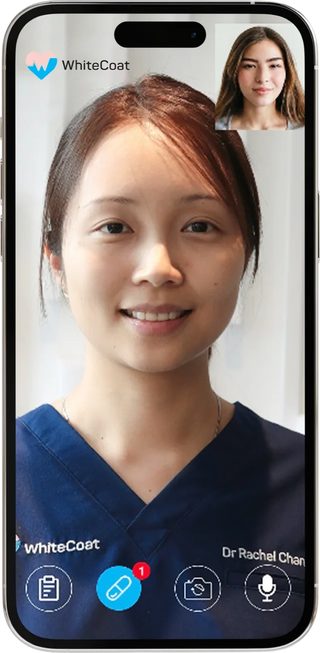 Màn hình cuộc gọi video với bác sĩ trên ứng dụng WhiteCoat