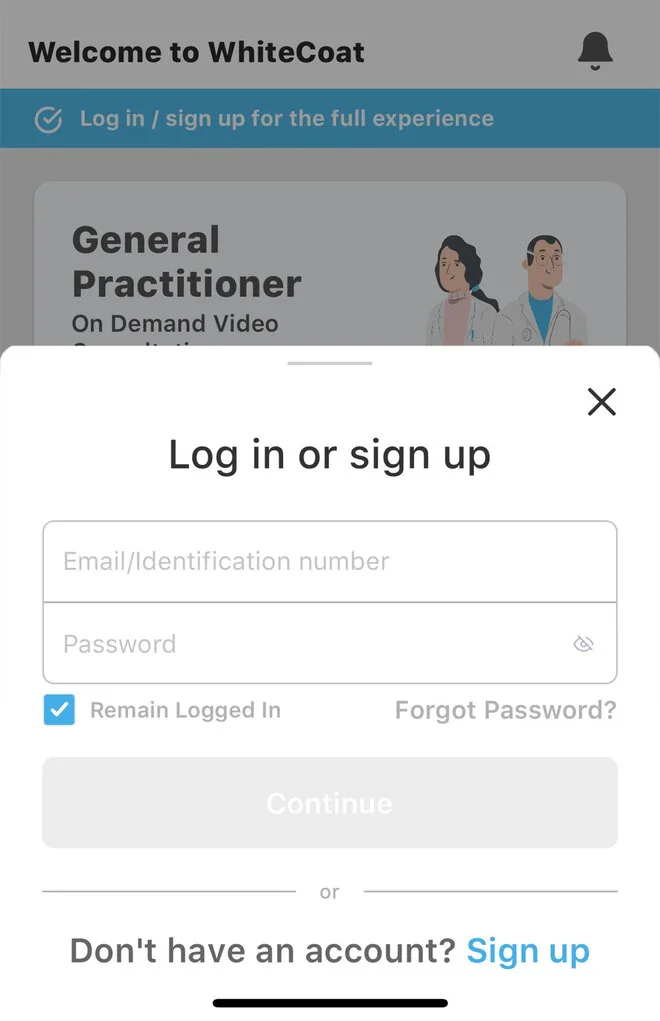 Log in or sign up dialog