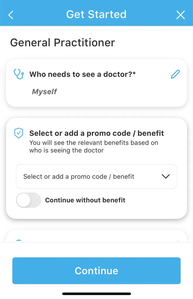 Select or add a promo code / benefit field