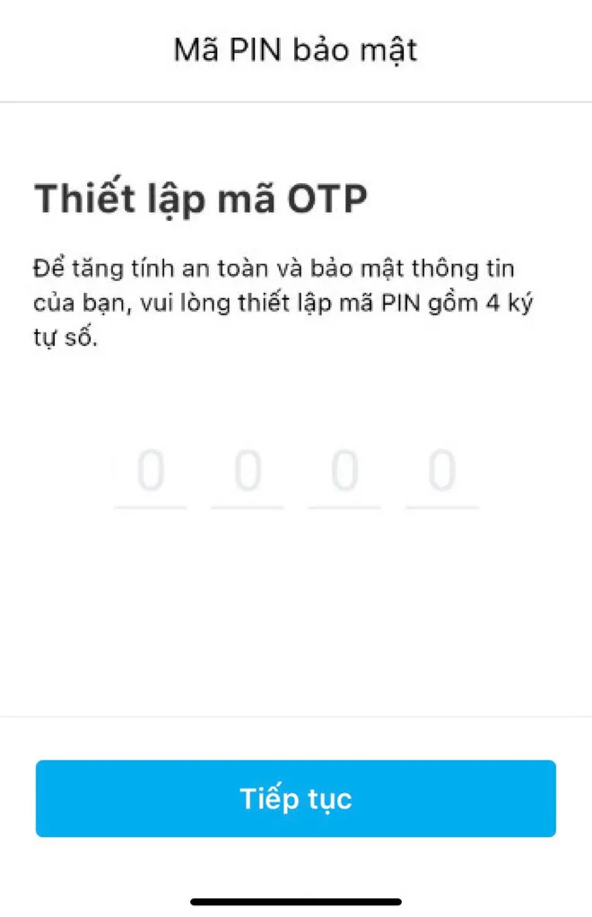 Màn hình thiết lập mã OTP