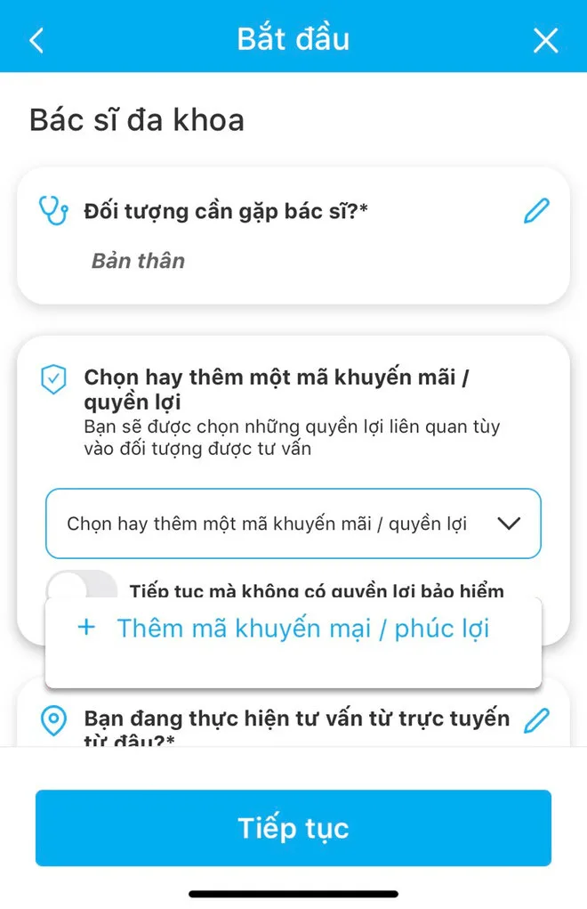 Ô thêm mã khuyến mại / phúc lợi